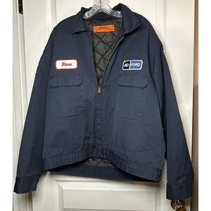 Vintage WorkWear Quilted Jacket Navy Blue XL-R Ford Mechanic Patches "Steve"